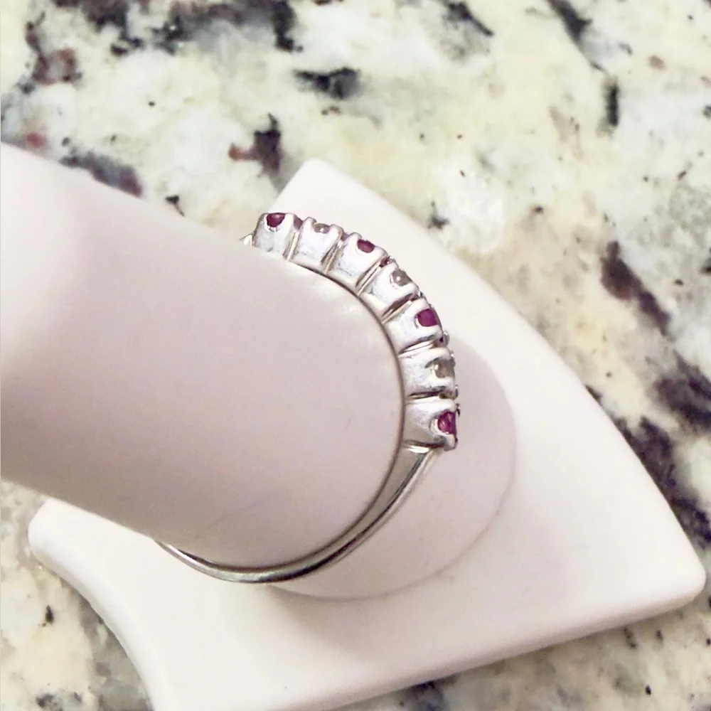 0.51 ct. Genuine Ruby & White Topaz 925  Size 8